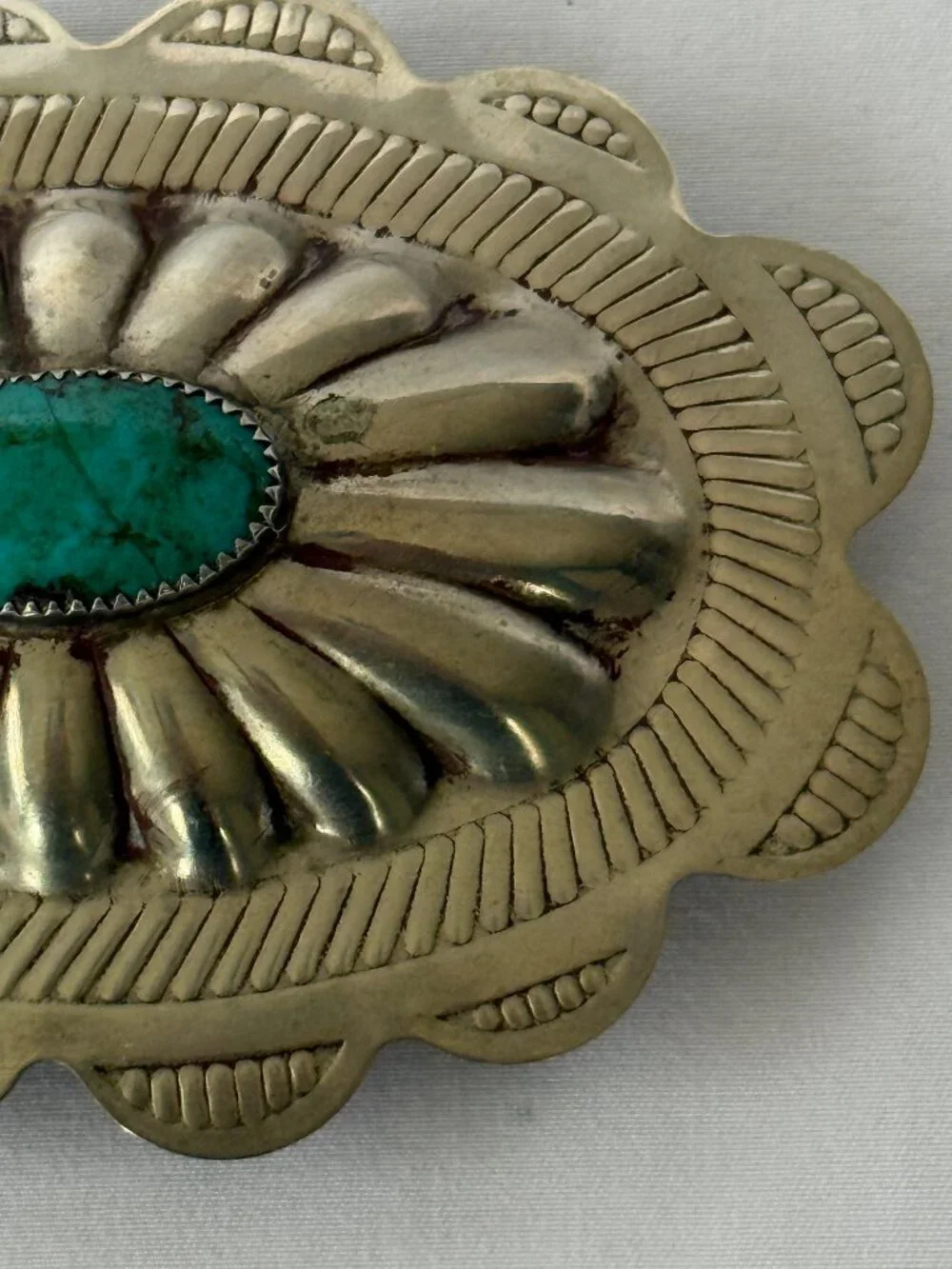 VINTAGE NAVAJO NATIVE AMERICAN TURQUOISE STERLING SILVER CONCHO BELT BUCKLE 46g